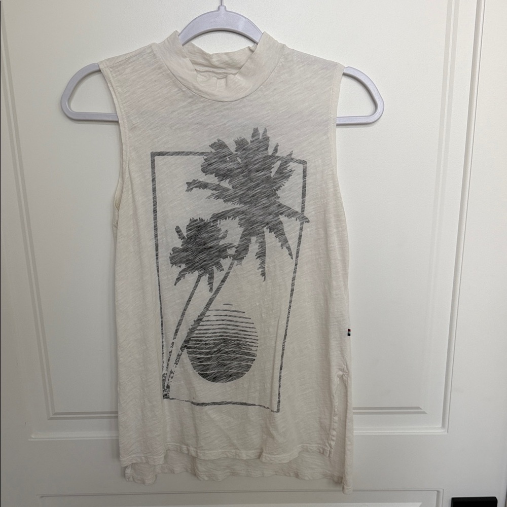 Sol Angeles Cream Mock Neck Palm Graphic Tank
